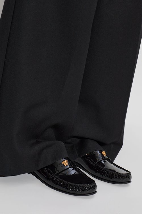 Leather Loafers With A Medusa Head, Women's, Black