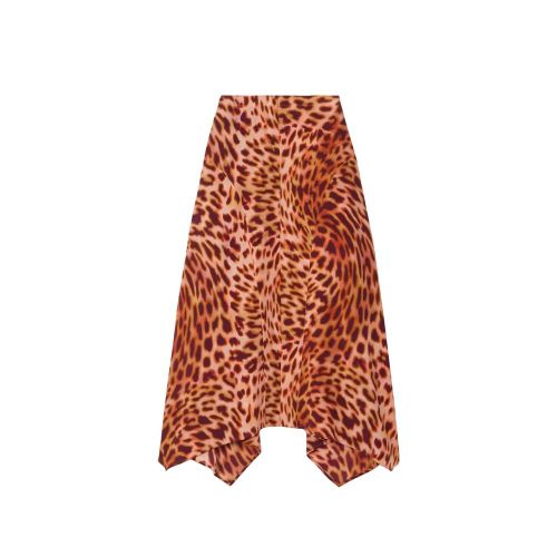 Leopard-Print Silk Skirt — Orange