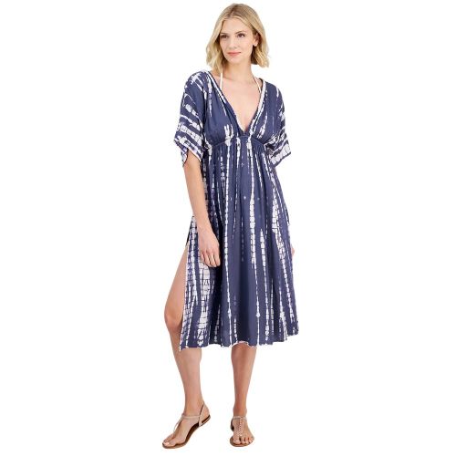 Navy Tie-dyed Braid-trim V-neck Cover-up Dre