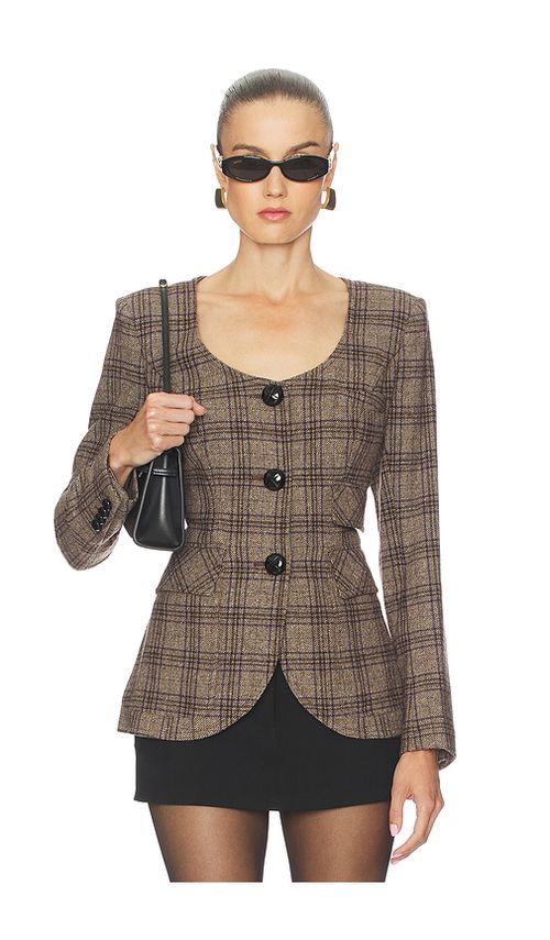 Smythe Portrait Neck Blazer in Brown. 12. Also