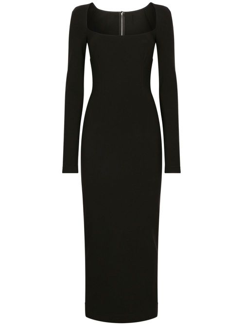 Long-sleeve square-neck midi dress - Black