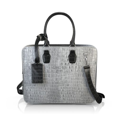 Custom Women's Laptop Bag - Slate Gray Grey Stamped leather - GIROTTI