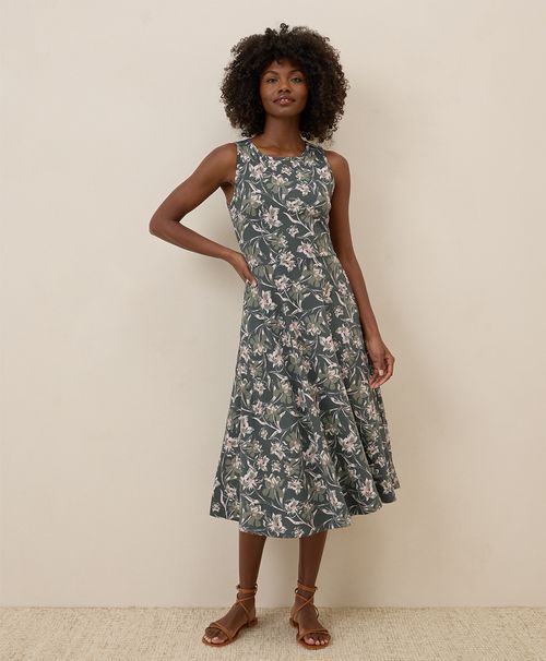 Women's Vineyard Floral Castor Grey Fit & Flare Keyhole Back Dre