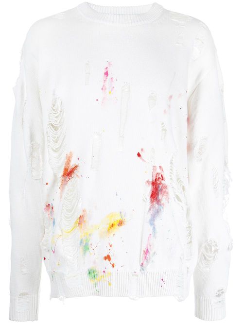 Distressed paint-splatter sweatshirt - White