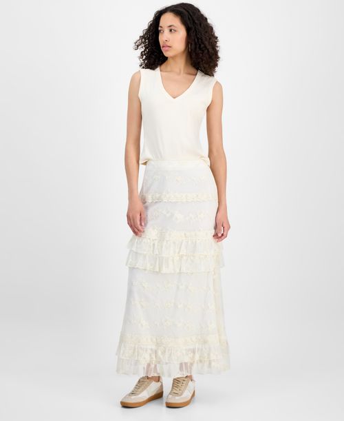 And Now This | Women's Lace Tiered Maxi Skirt, Exclusively at Macy's - Ivory  | Realry