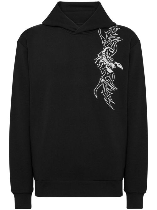 Logo-print crystal-embellished hoodie - Black
