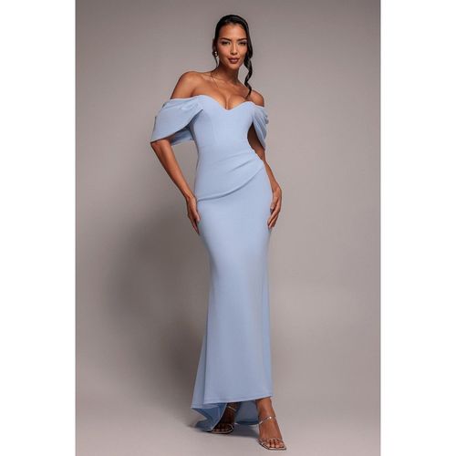 Goddiva Off The Shoulder Draped Sleeve Maxi Dress - Blue