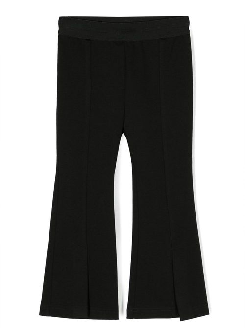 Elasticated-waist flared trousers - Black