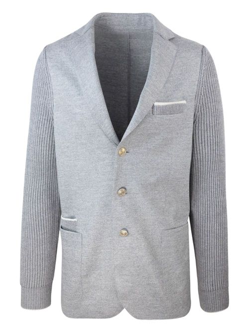 Knitted-sleeve elbow-patch blazer - Grey