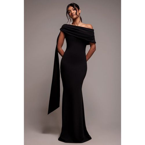 Goddiva Sash One Shoulder Bardot Maxi Dress - Black