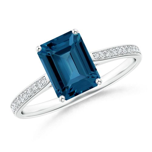 Angara 1.95 Carats Emerald-Cut London Blue Topaz Cocktail Ring with Diamonds in Platinum