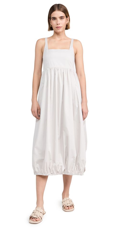 Eco Poplin Square Neck Sculpted Dress Stone