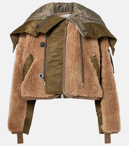 Twill-trimmed faux fur jacket