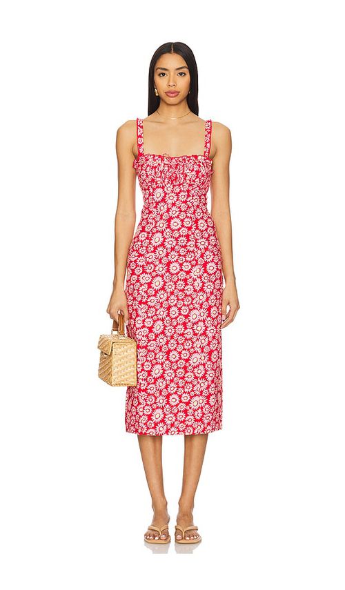Free People Lucinda Printed Midi Dress in Red. -  XL also in L, M
