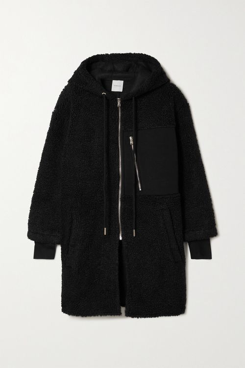 Olympus Oversized Hooded Jersey-paneled Faux Shearling Coat