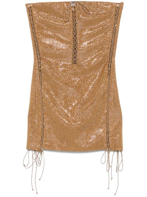 Crystal-embellishment criss-cross mini dress - Brown
