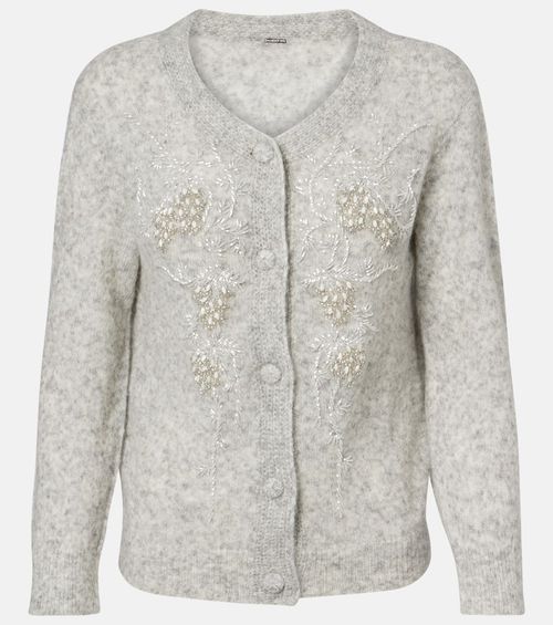 Beaded alpaca and wool-blend cardigan