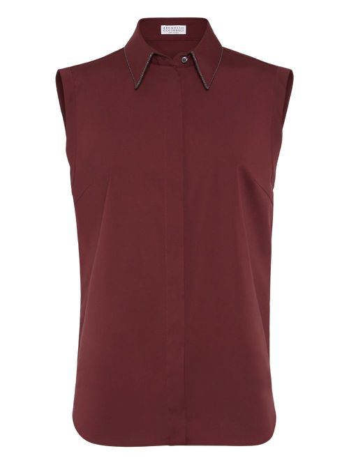 Sleeveless poplin shirt - Red