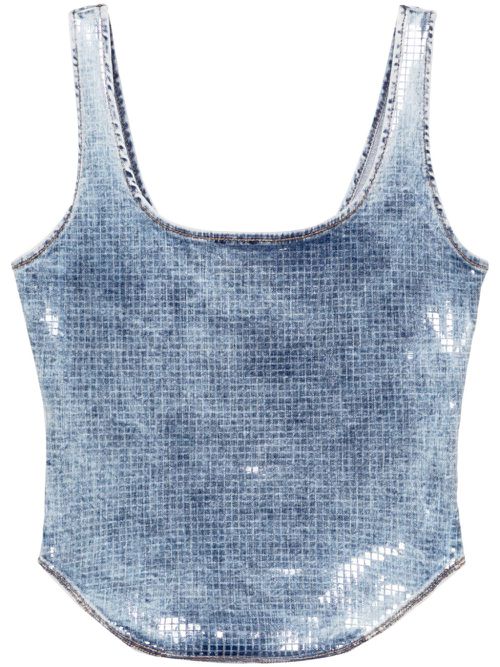 Oval D-embroidered denim tank top - Blue
