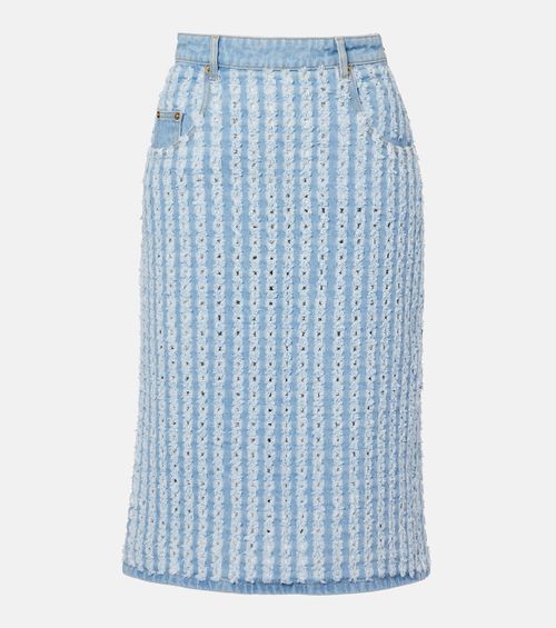Striped denim pencil skirt