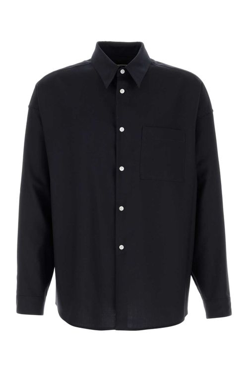 Virgin Wool Twill Shirt — Black