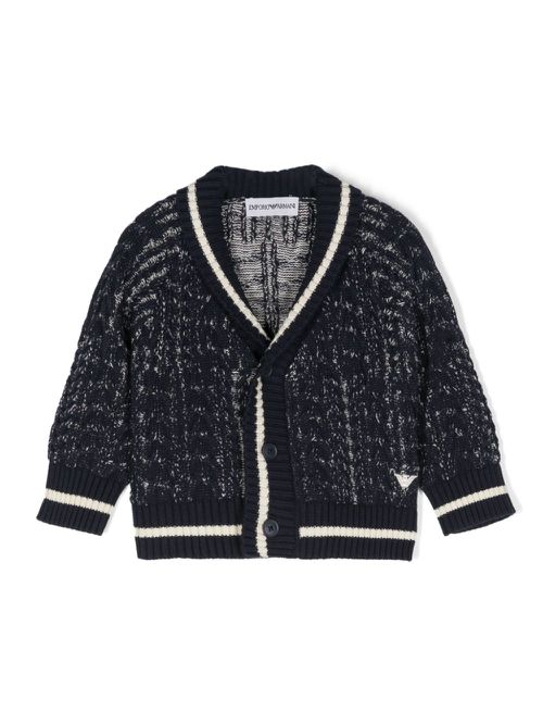 Logo-embroidered marl-knit cardigan - Blue