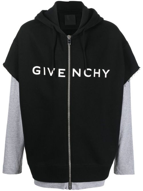 Logo-print layered hoodie - Black