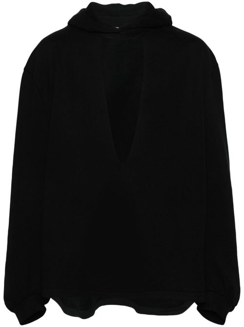Plunge-V cotton hoodie - Black