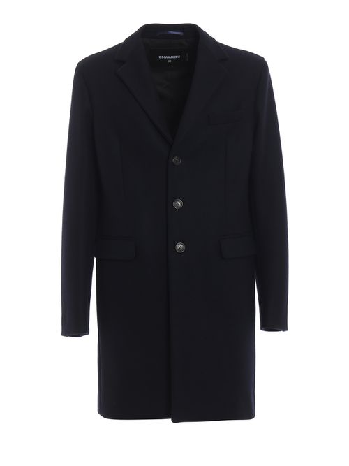 Blue techno wool single-breasted coat