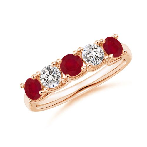Angara 0.84 Carat Half Eternity Five Stone Ruby and Diamond Wedding Band in 18K Rose Gold