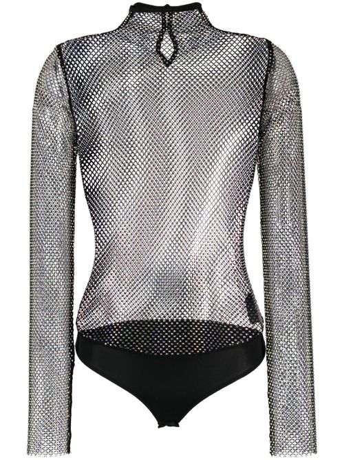Rhinestone-embellished mesh bodysuit - Black