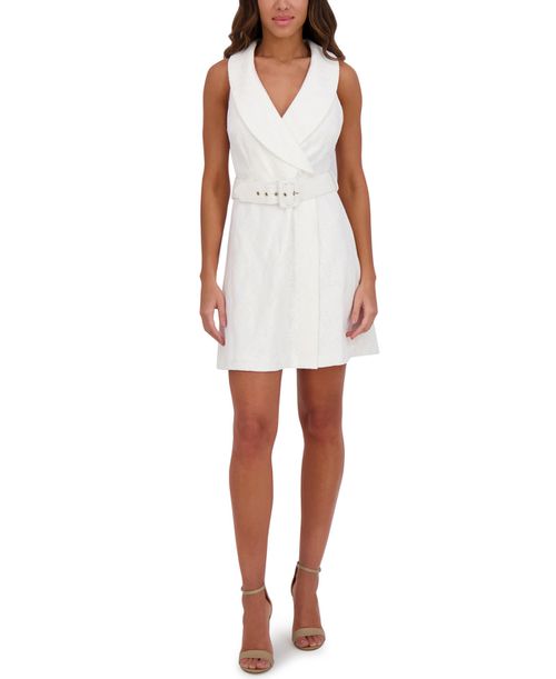 Kensie | Women's Bonded Lace Sleeveless A-Line Dress - White | Realry