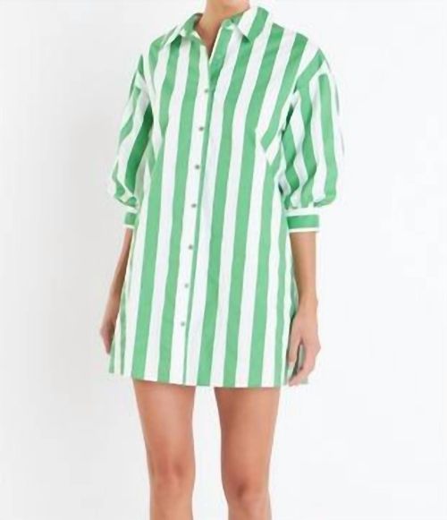 English Factory | Big Stripe Shirt Dress In Kelly Green | Realry
