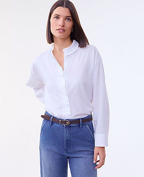 Ann Taylor Petite Ruffle Button Down Shirt