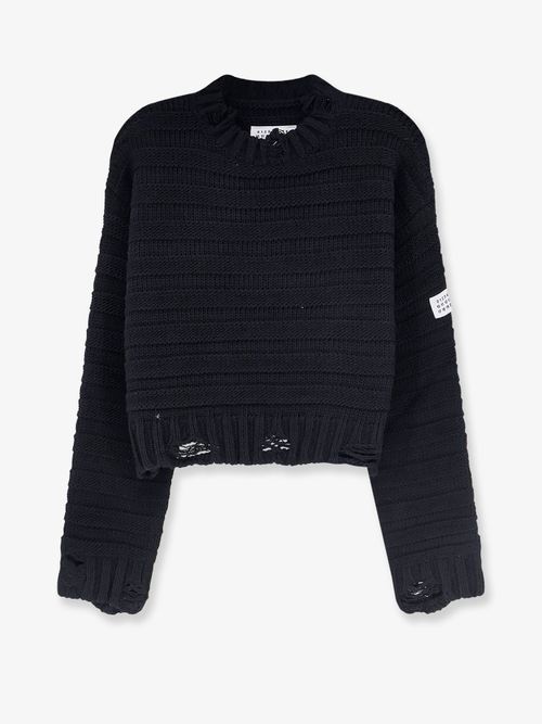 Destroyed Wool-Blend Sweater — Black