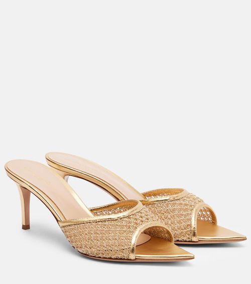 Sienna 70 metallic leather-trimmed mules