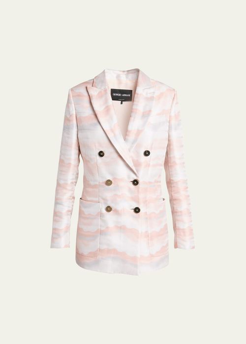 Wave Print Jacquard Double-Breasted Blazer