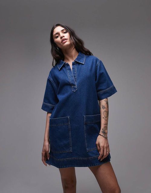topshop denim dress Short fitted denim dress Blue Topshop - Women