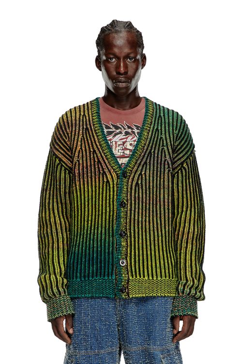 Striped ribbed cardigan in wool blend - Knitwear - Man - Green