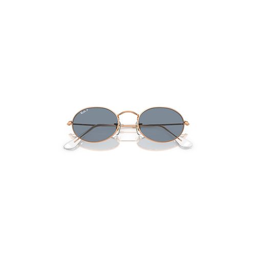 Ray-Ban Oval Metal Sunglasses Rose Gold Frame Blue Lenses Polarized 54-21