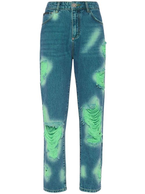 Tie-dye frayed jeans - Blue