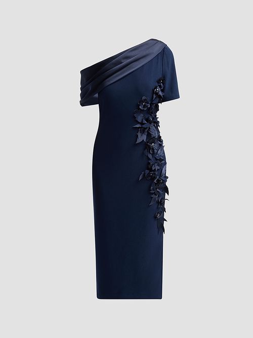 Women's Draped One-Shoulder Cocktail Dress - Navy