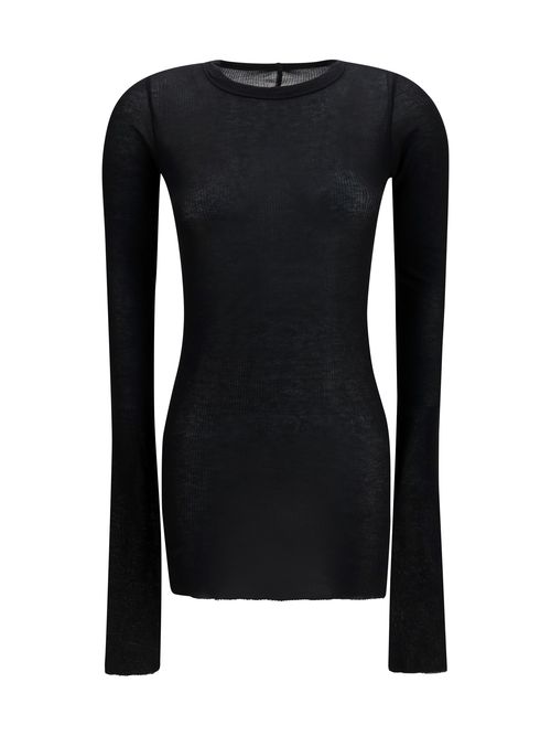 Ribbed Viscose-Silk Knit Sweater — Black