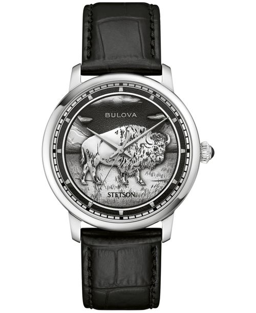 Men's Husdon Stetson Black Leather Strap Watch, 39mm - Black