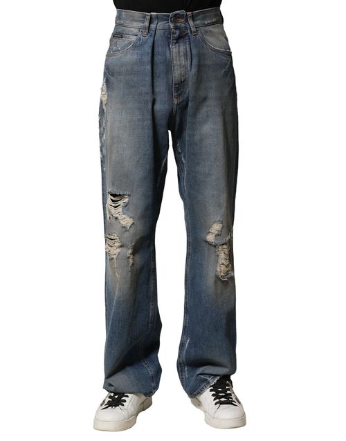 Distressed Straight-Fit Denim Jeans — Blue