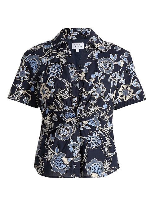 Women's Oakley Embroidered Twist-Front Shirt - Maritime Blue Multi