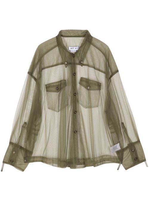 Semi-sheer long-sleeve shirt - Green