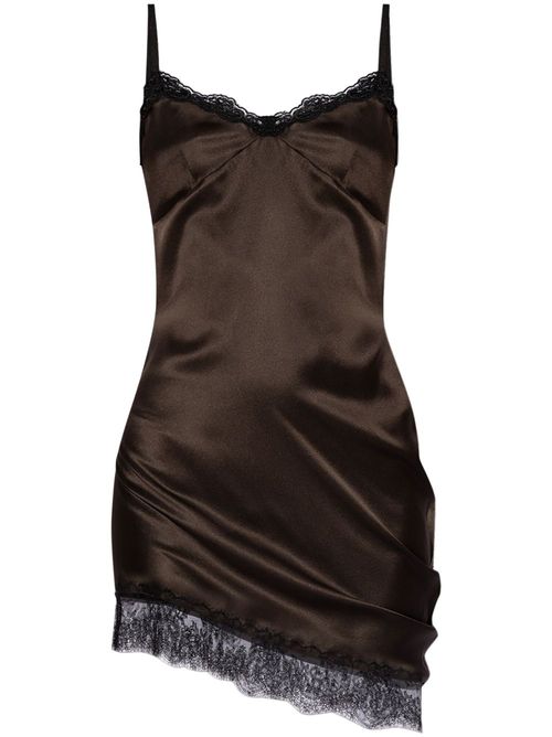 Asymmetric slip mini dress - Brown