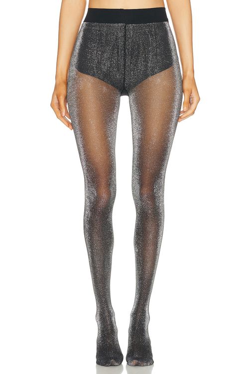SWEDISH STOCKINGS Tora Shimmery Tights in Black & Silver - Black. S also in