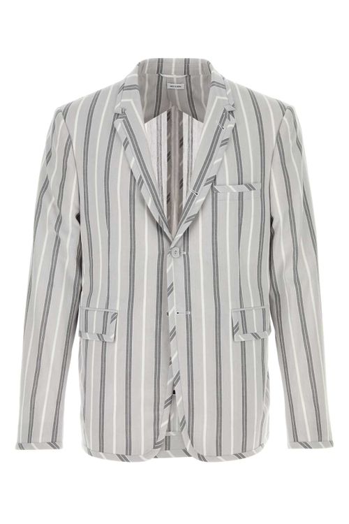 Striped Cotton Blazer — Gray
